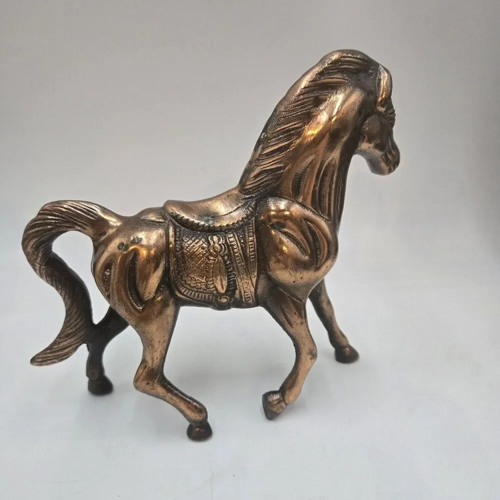Vintage Copper Finish Cast Pot Metal Running Horse Sculpture Statue